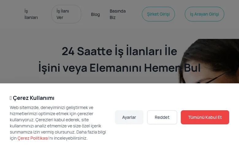 24 Saatte İş screenshot 24 Saatte İş job board platform screenshot showing job search interface