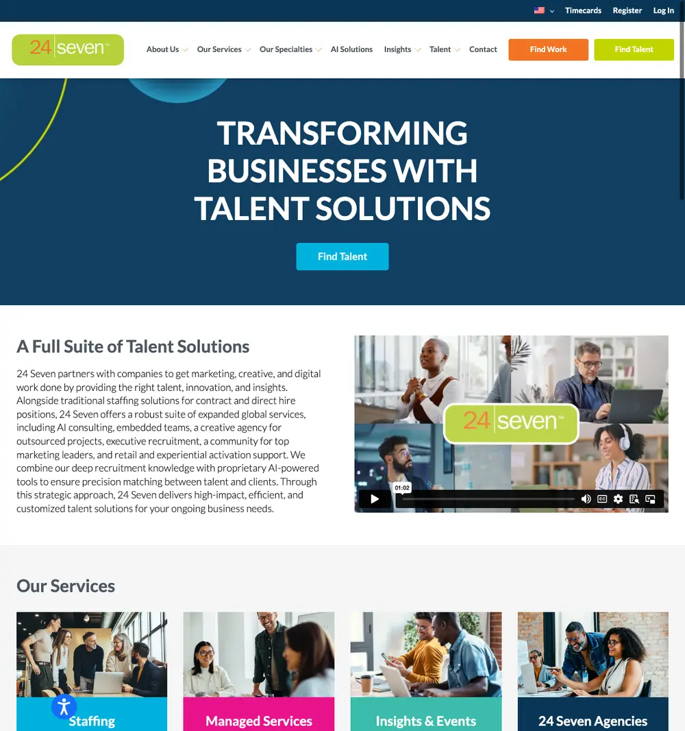 24 Seven job board platform screenshot showing job search interface