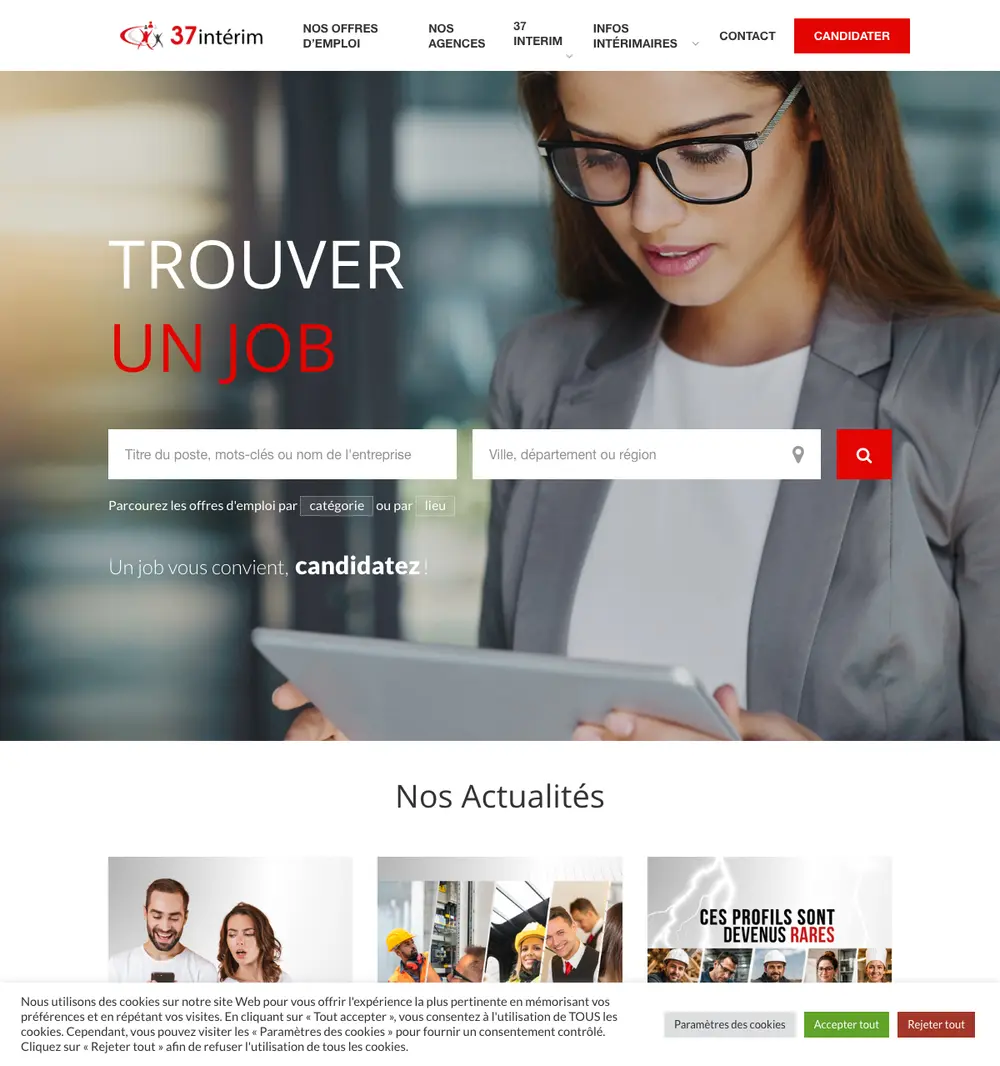 37 Interim job board platform screenshot showing job search interface