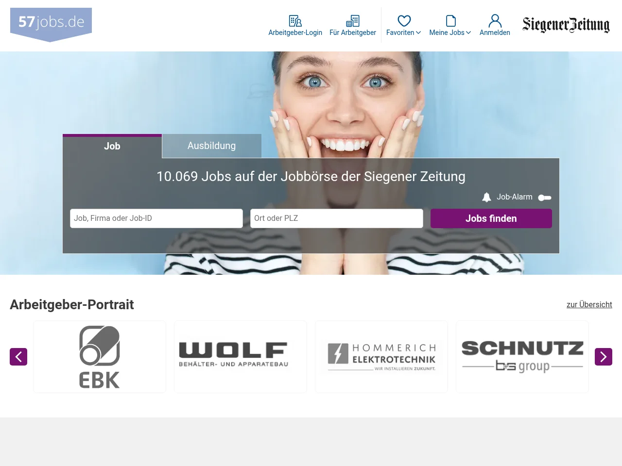 57jobs.de job board platform screenshot showing job search interface