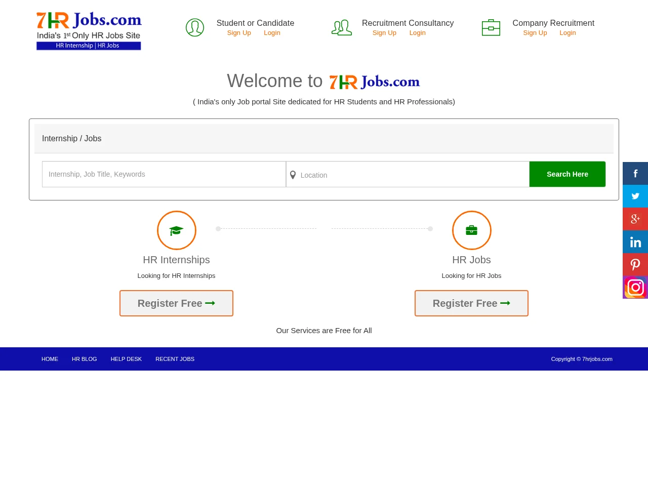 7HrJobs.com job board platform screenshot showing job search interface