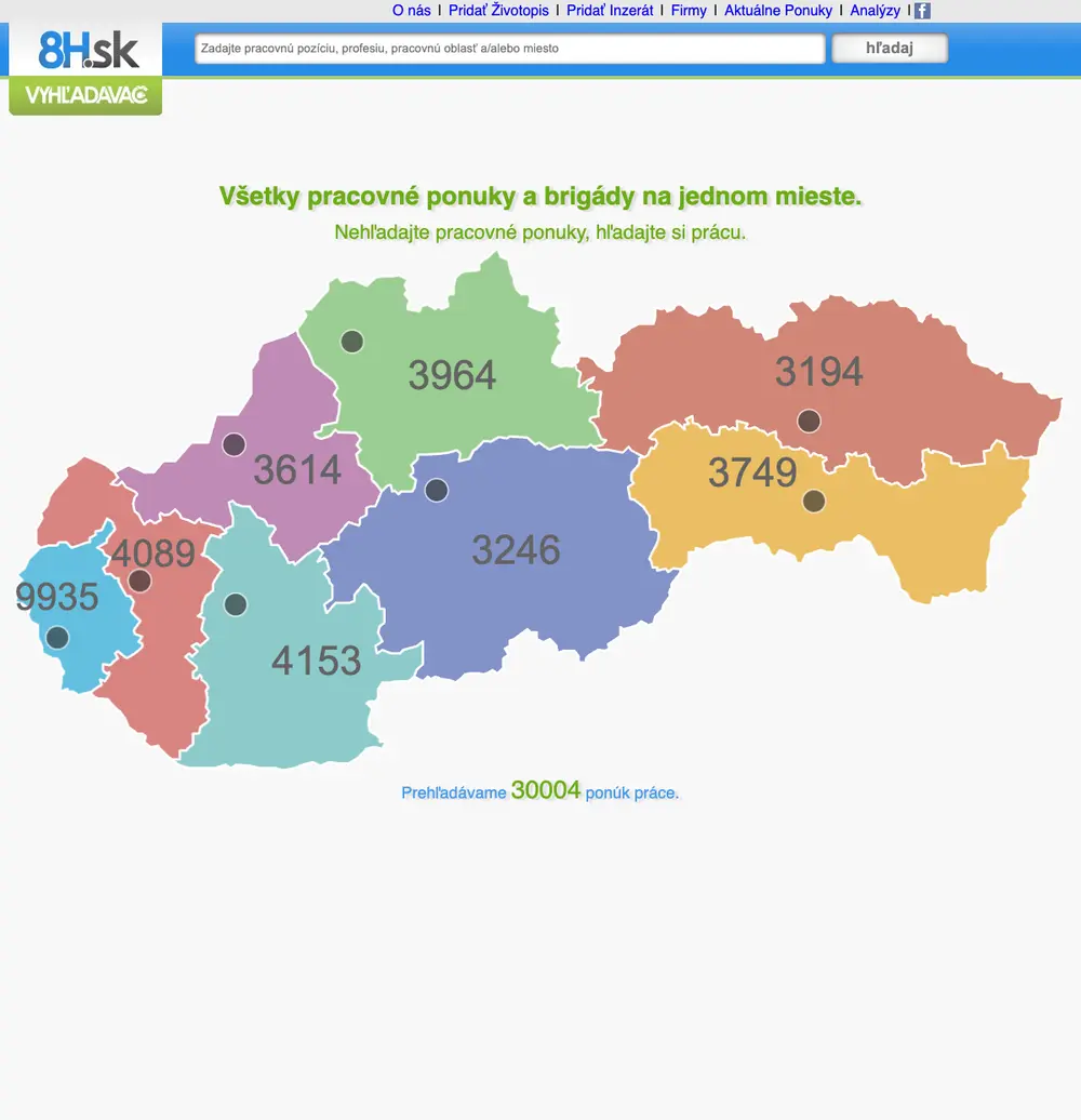 8h.sk job board platform screenshot showing job search interface
