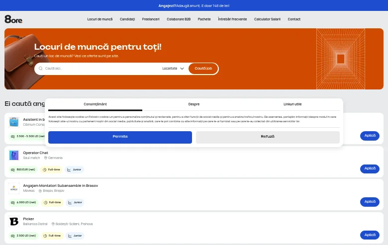 8ore.ro screenshot 8ore.ro job board platform screenshot showing job search interface