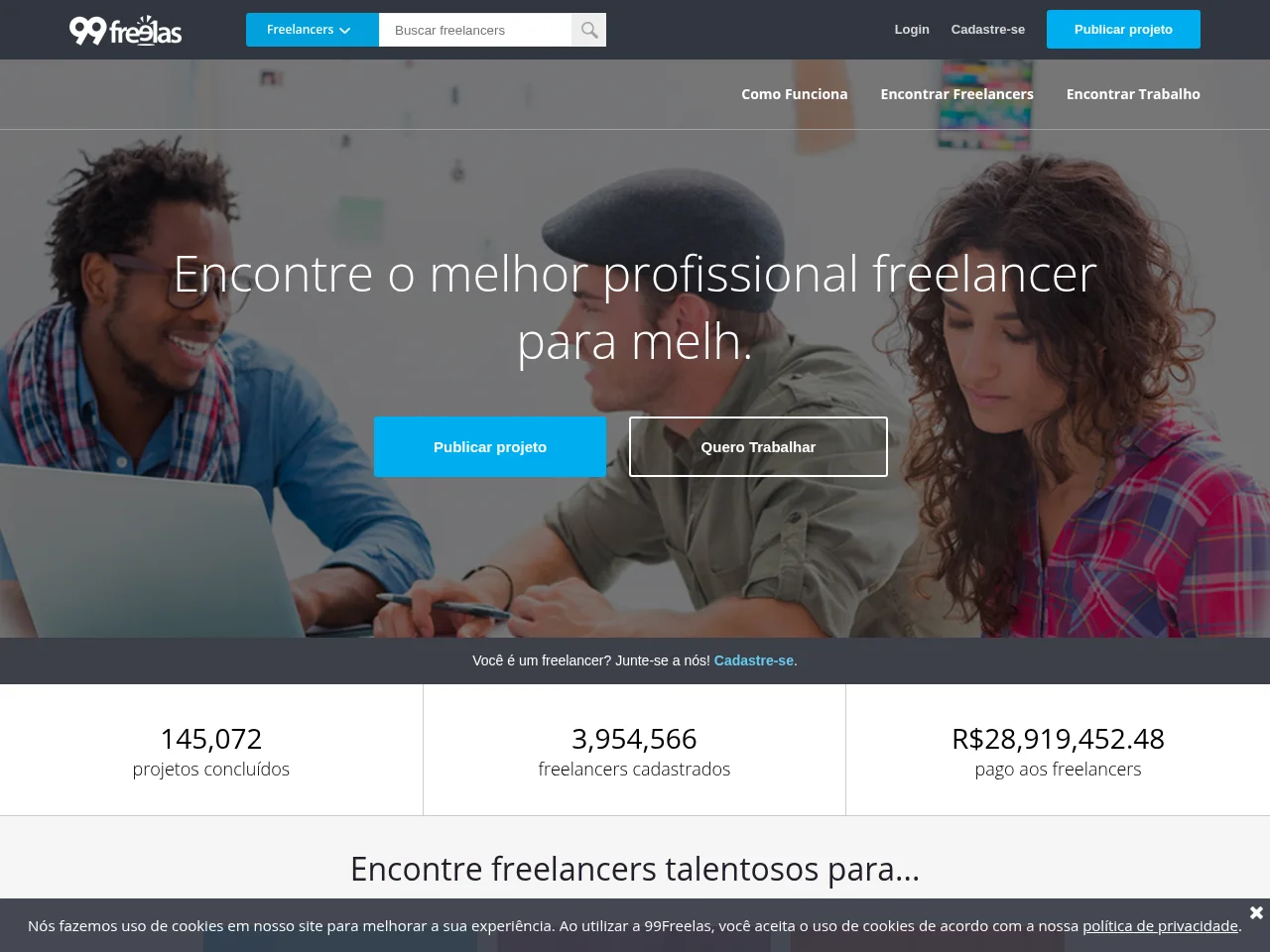 99Freelas job board platform screenshot showing job search interface