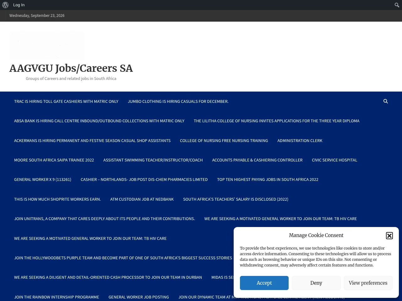 AAGVGU job board platform screenshot showing job search interface