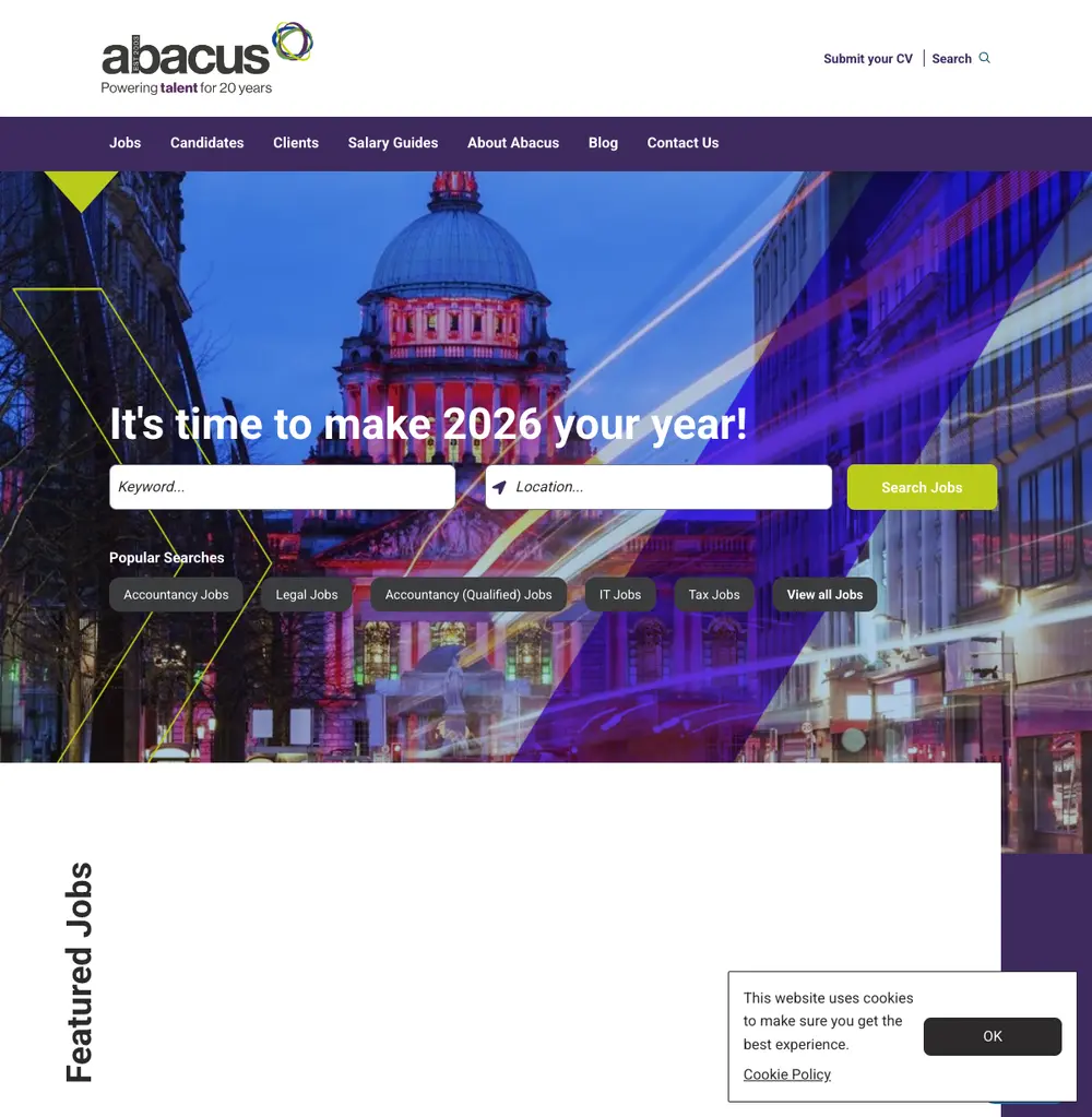 Abacus Careers job board platform screenshot showing job search interface