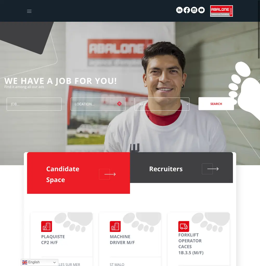Abalone Emploi job board platform screenshot showing job search interface