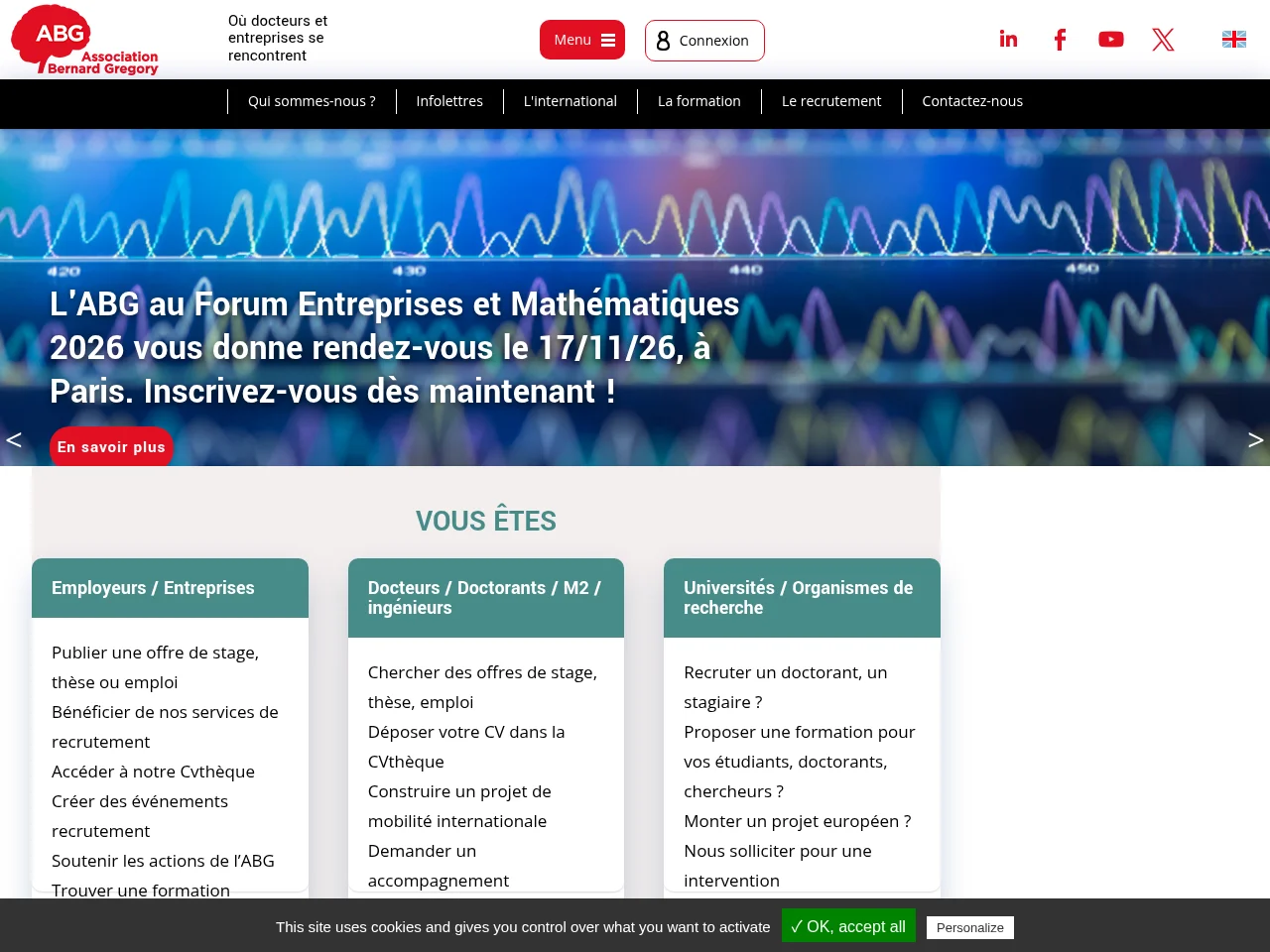 Association Bernard Gregory job board platform screenshot showing job search interface