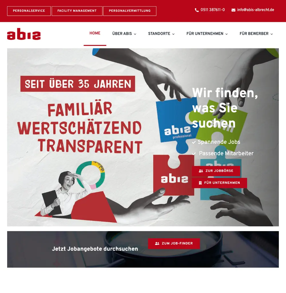 Abis Albrecht GmbH job board platform screenshot showing job search interface