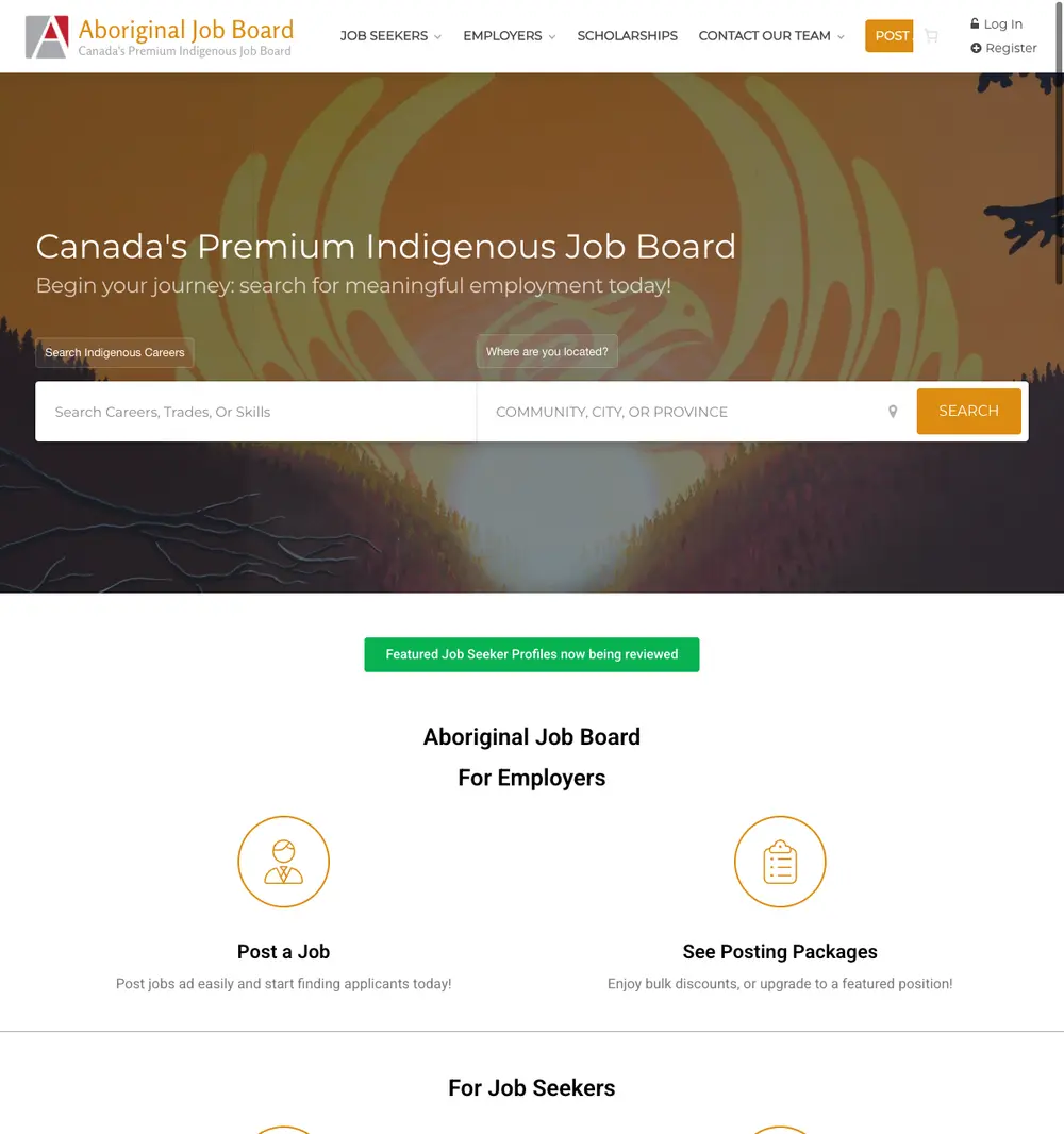 Aboriginal Job Board job board platform screenshot showing job search interface