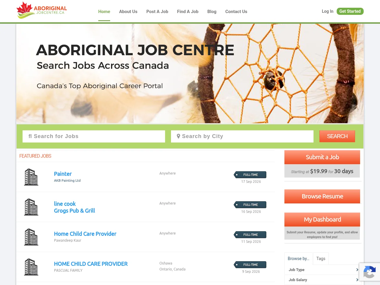 Aboriginal Job Centre screenshot Aboriginal Job Centre job board platform screenshot showing job search interface