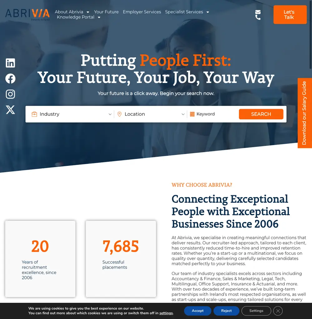 Abrivia Recruitment Specialists job board platform screenshot showing job search interface