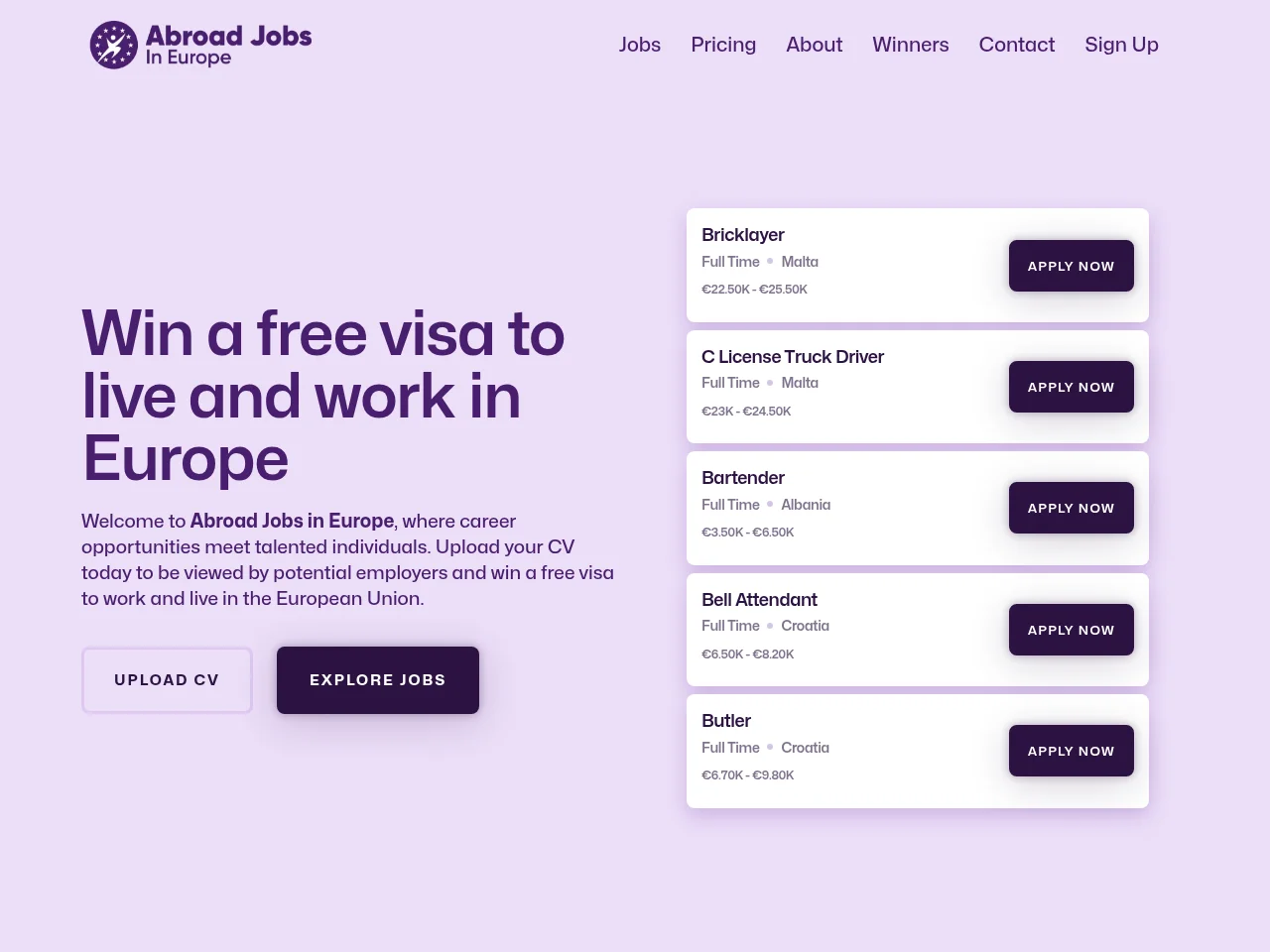 Abroad Jobs in Europe screenshot Abroad Jobs in Europe website screenshot