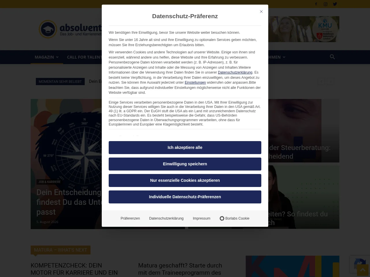absolventen.at job board platform screenshot showing job search interface