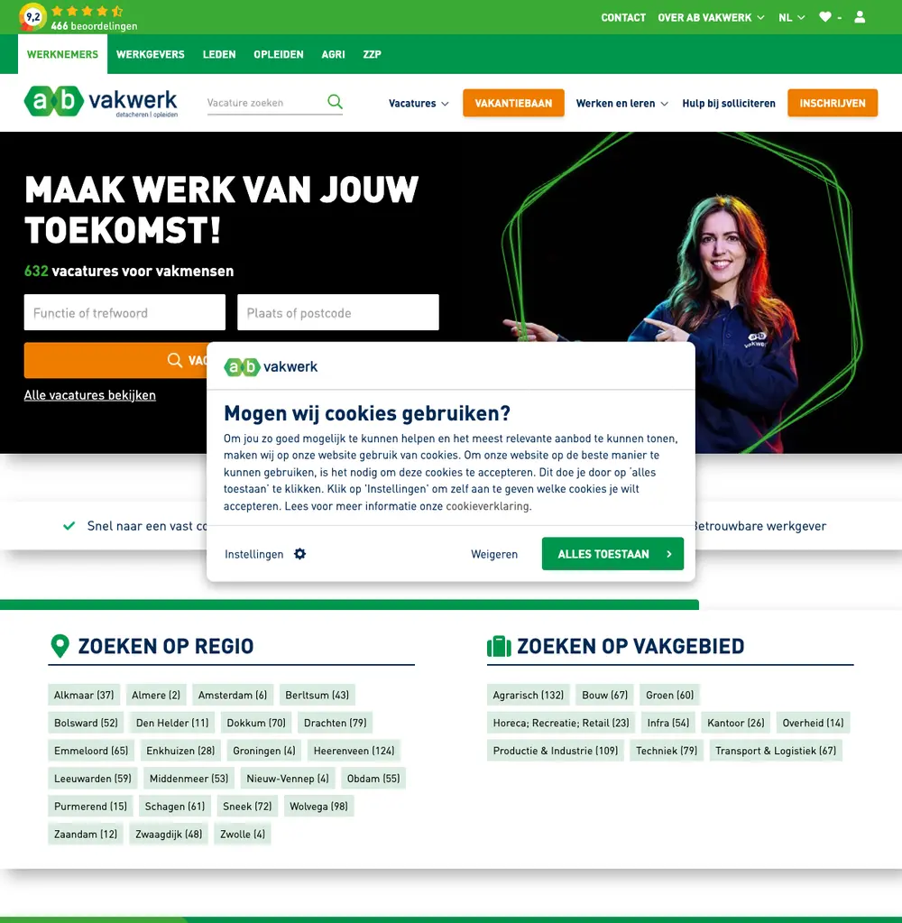 AB Vakwerk job board platform screenshot showing job search interface