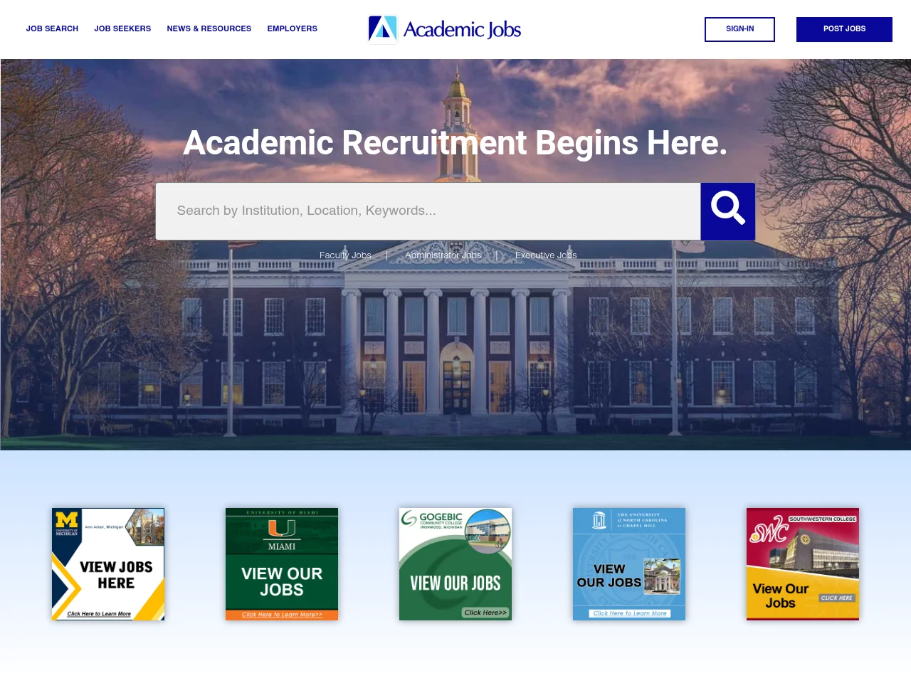 AcademicJobs.net screenshot AcademicJobs.net job board platform screenshot showing job search interface