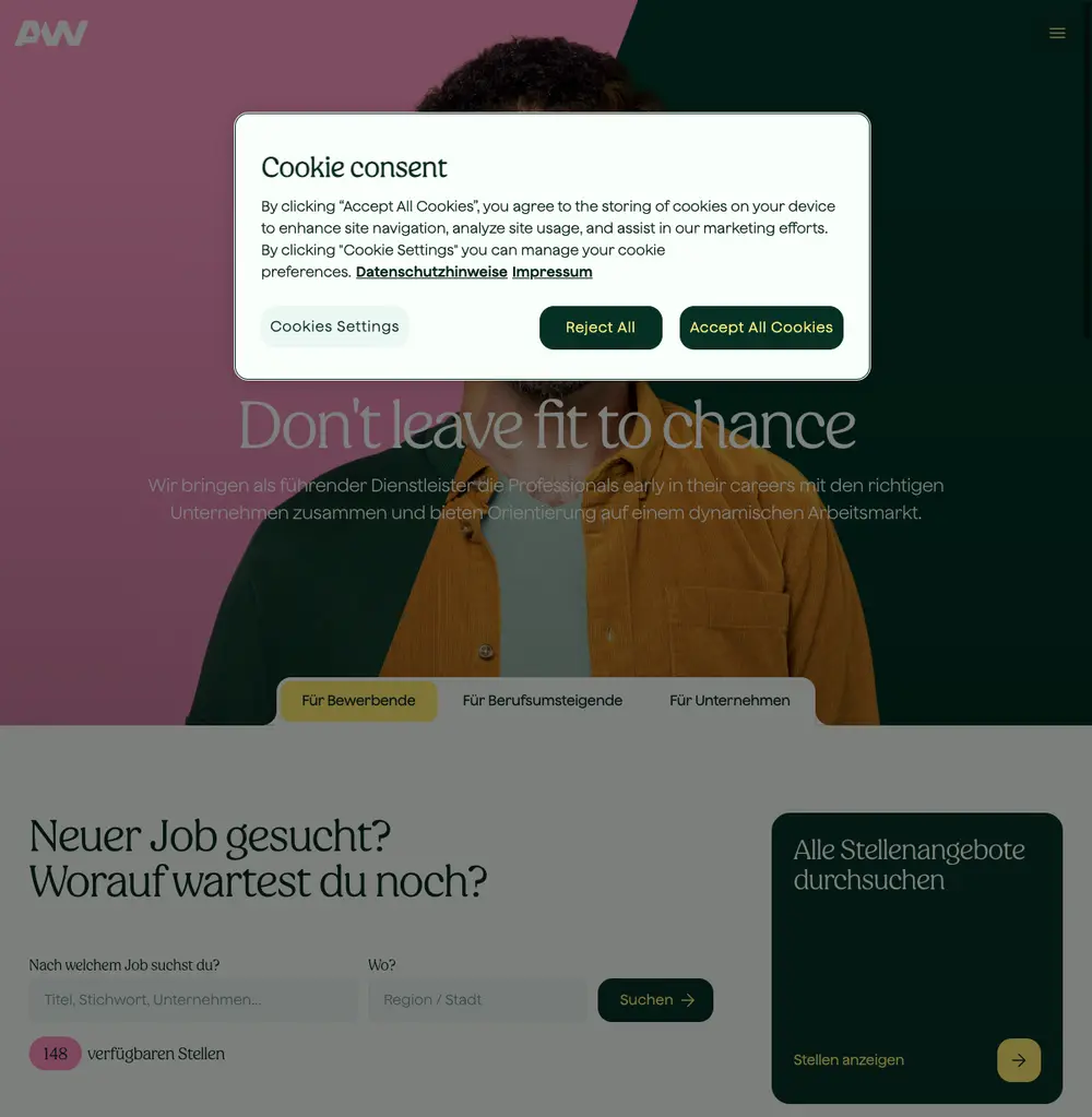 Academic Work job board platform screenshot showing job search interface