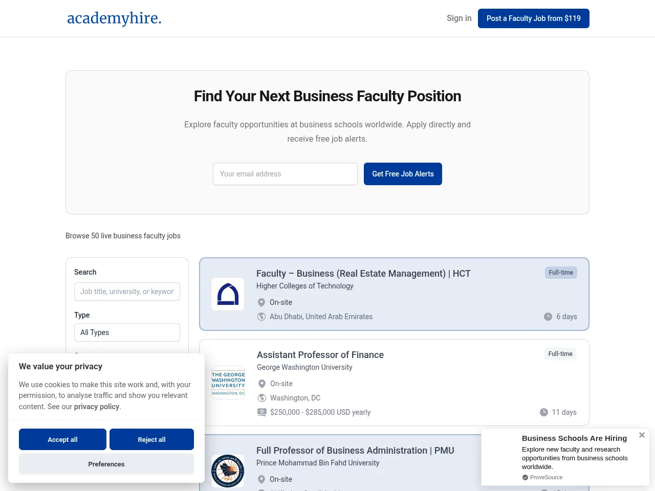 AcademyHire screenshot AcademyHire job board platform screenshot showing job search interface