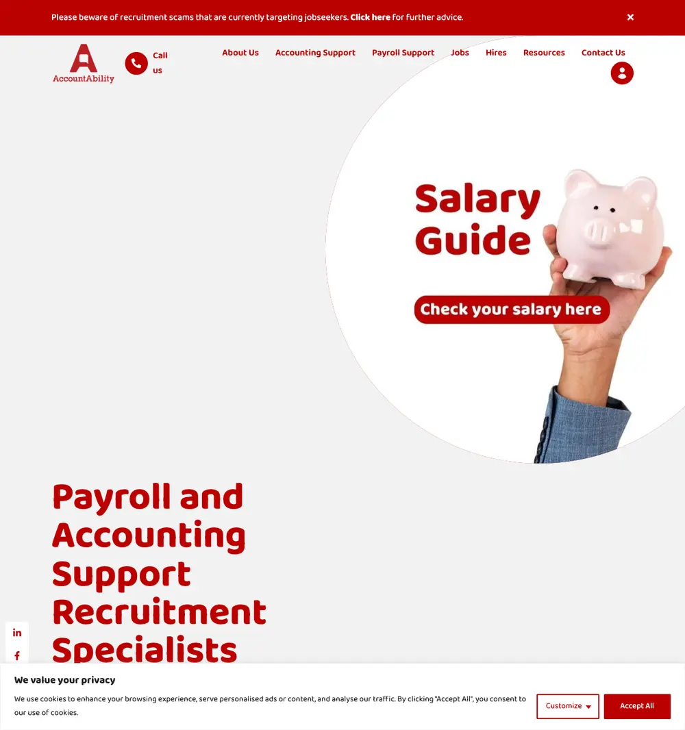 AccountAbility Recruitment job board platform screenshot showing job search interface