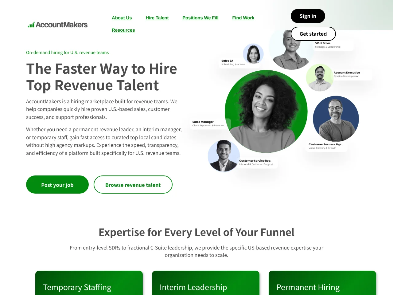 AccountMakers job board platform screenshot showing job search interface