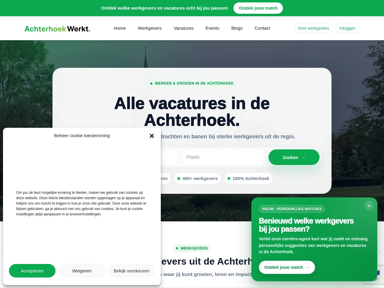 AchterhoekWerkt.nl job board platform screenshot showing job search interface
