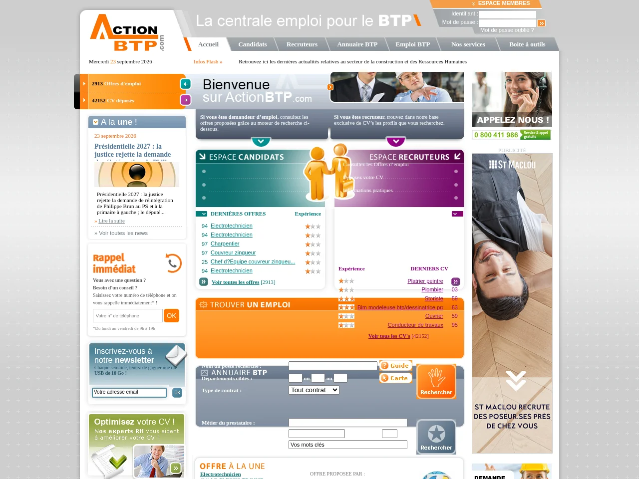 Action BTP job board platform screenshot showing job search interface
