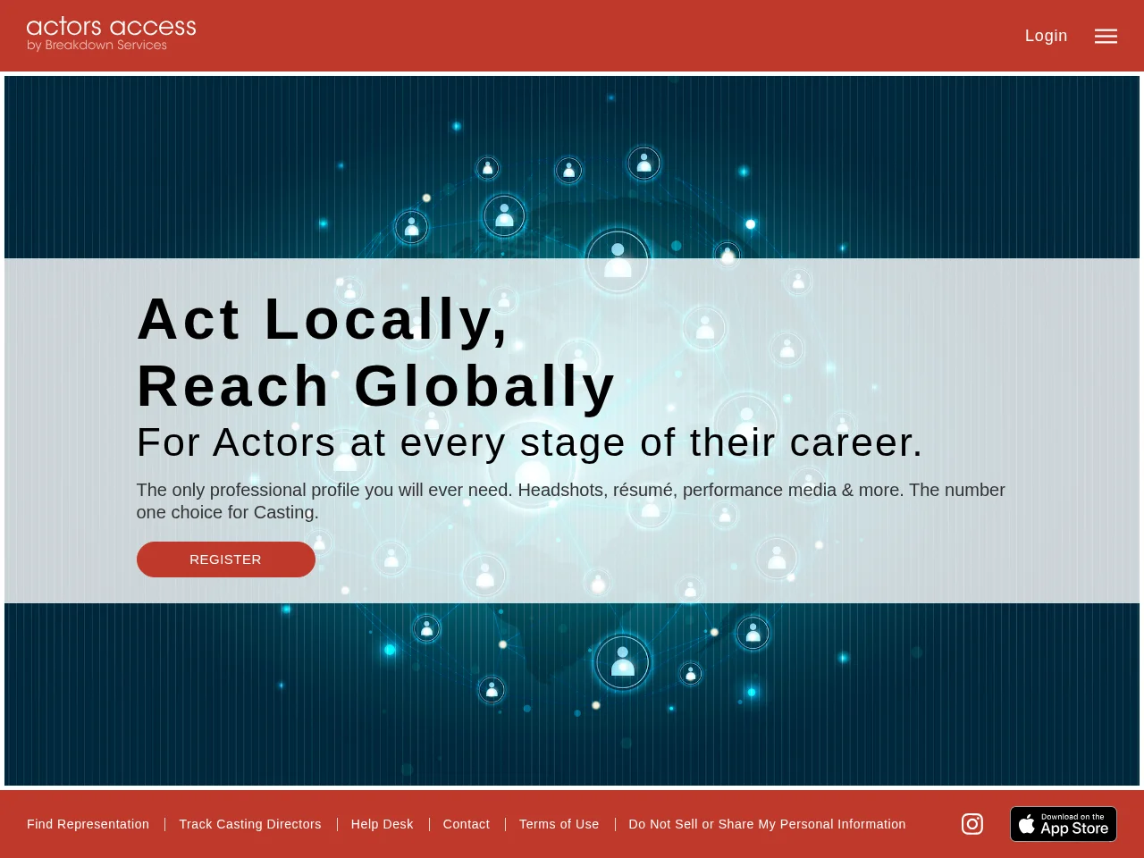 Actors Access job board platform screenshot showing job search interface
