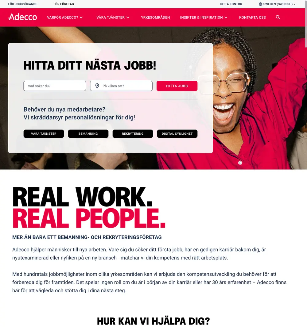 Adecco job board platform screenshot showing job search interface