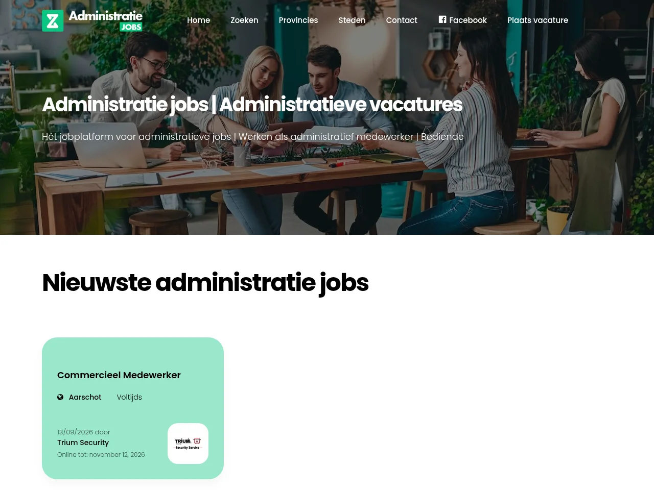 Administratie Jobs job board platform screenshot showing job search interface