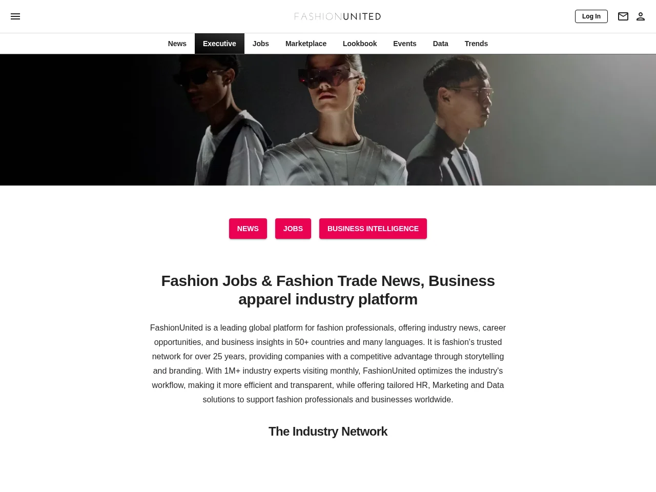 FashionUnited job board platform screenshot showing job search interface