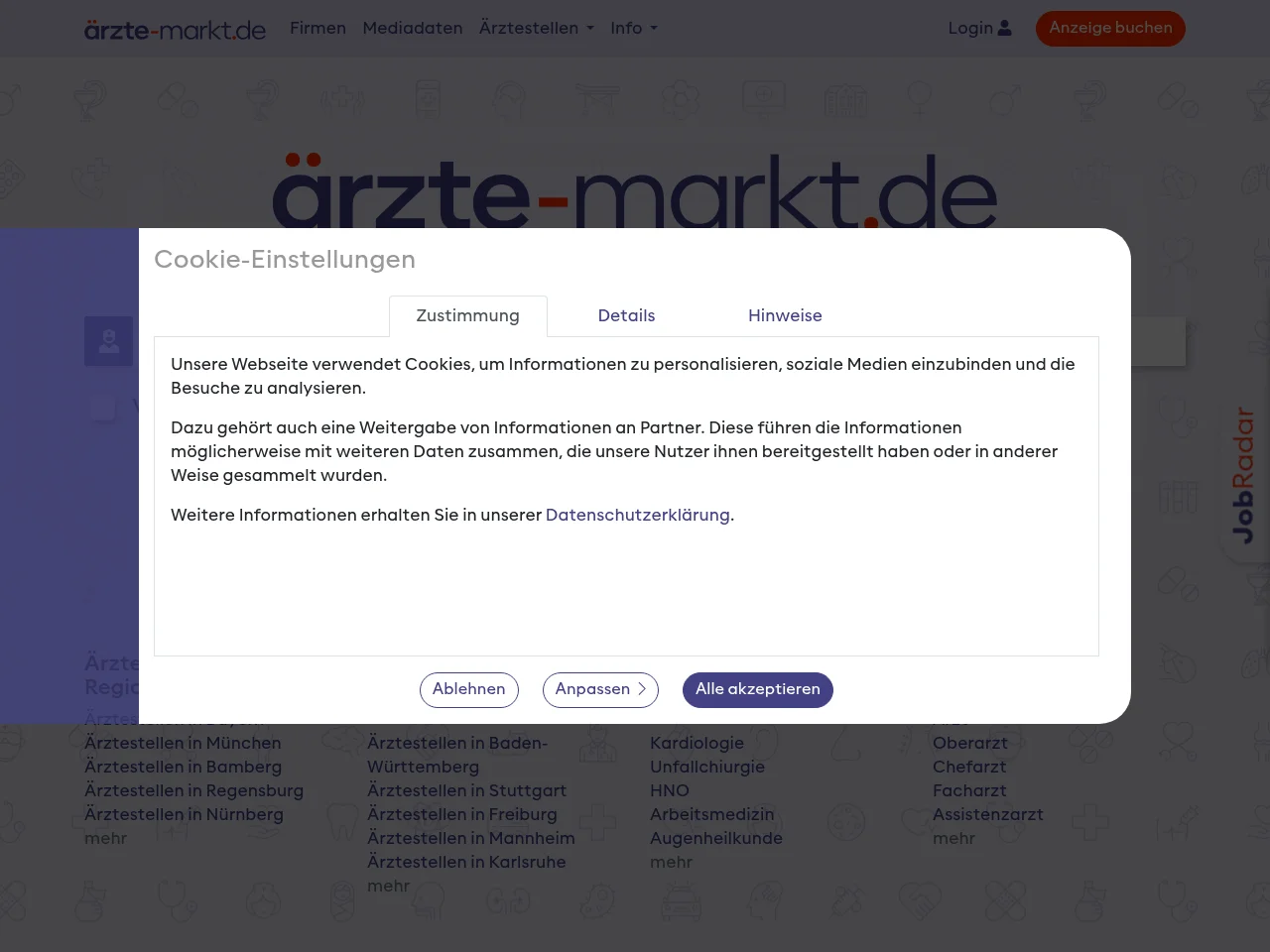 ärzte-markt.de job board platform screenshot showing job search interface
