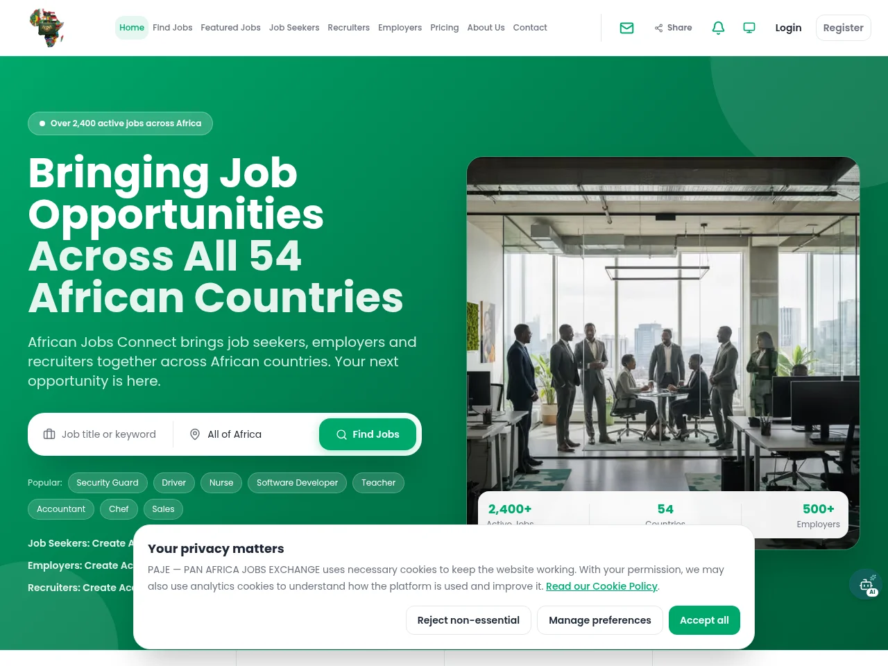 African Jobs Connect website screenshot