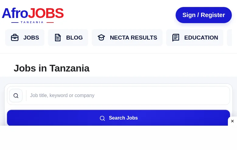 AfroJobs screenshot AfroJobs job board platform screenshot showing job search interface