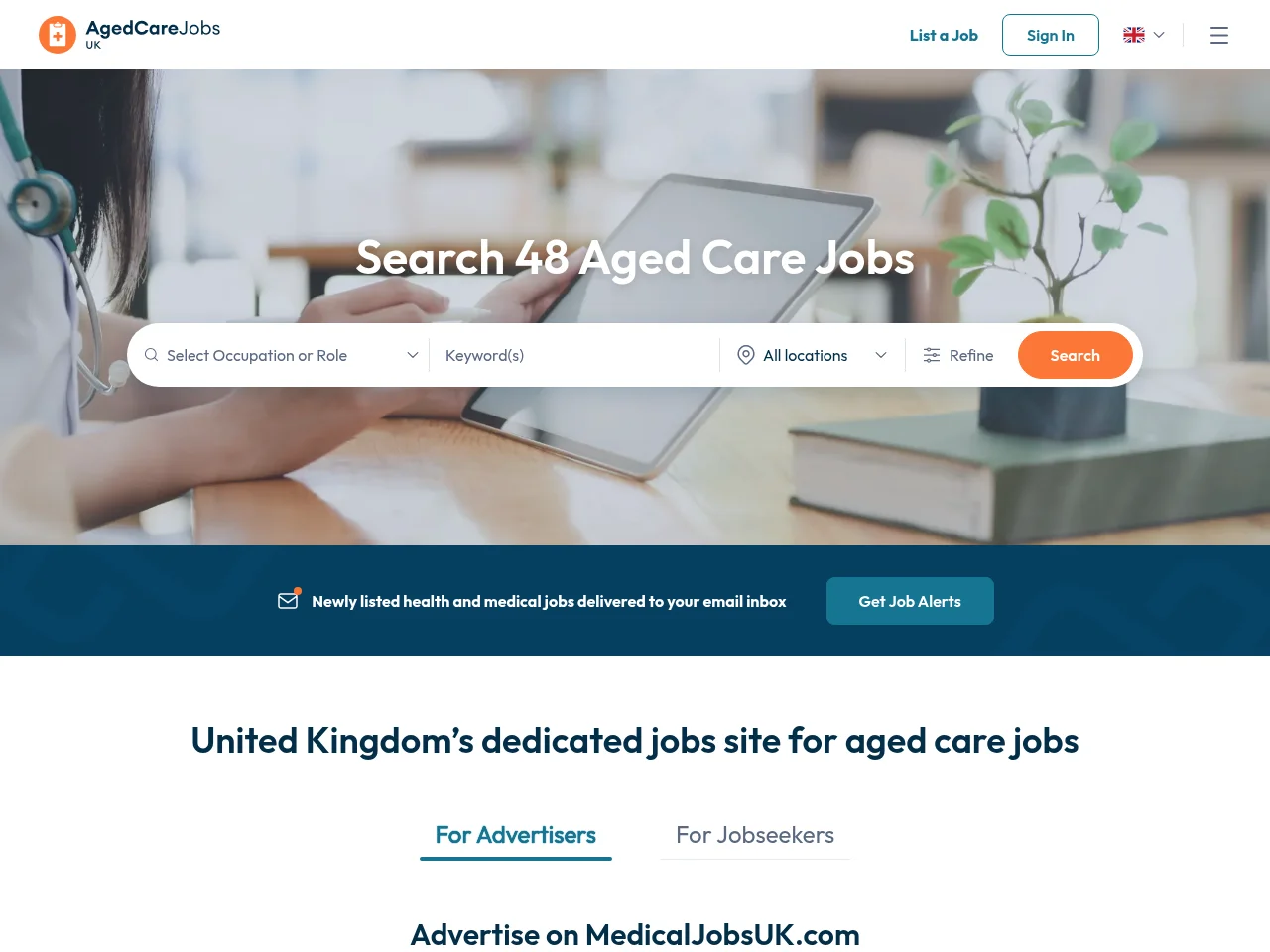 Aged Care Jobs UK screenshot Aged Care Jobs UK job board platform screenshot showing job search interface