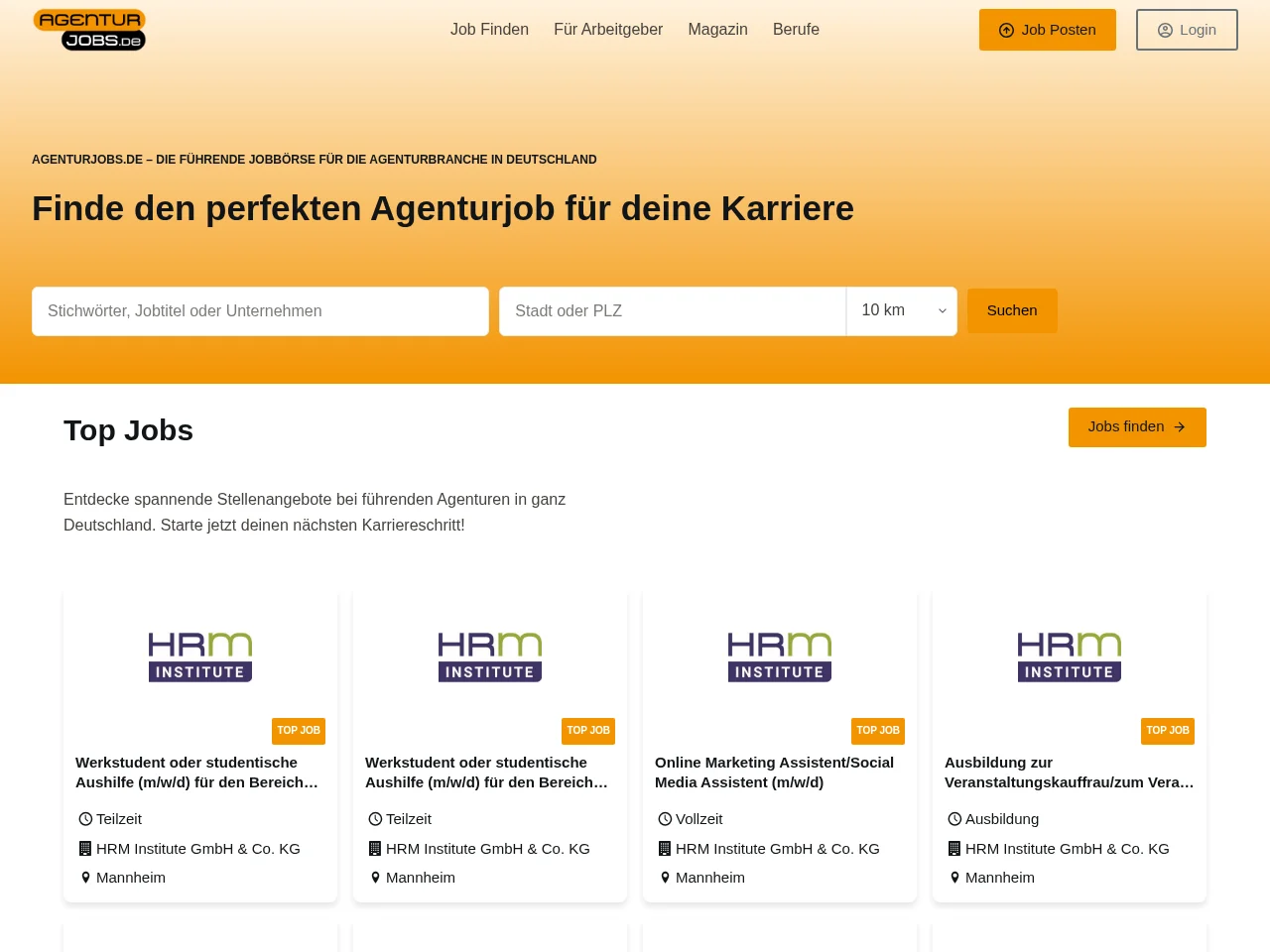 Agenturjobs.de screenshot Agenturjobs.de job board platform screenshot showing job search interface