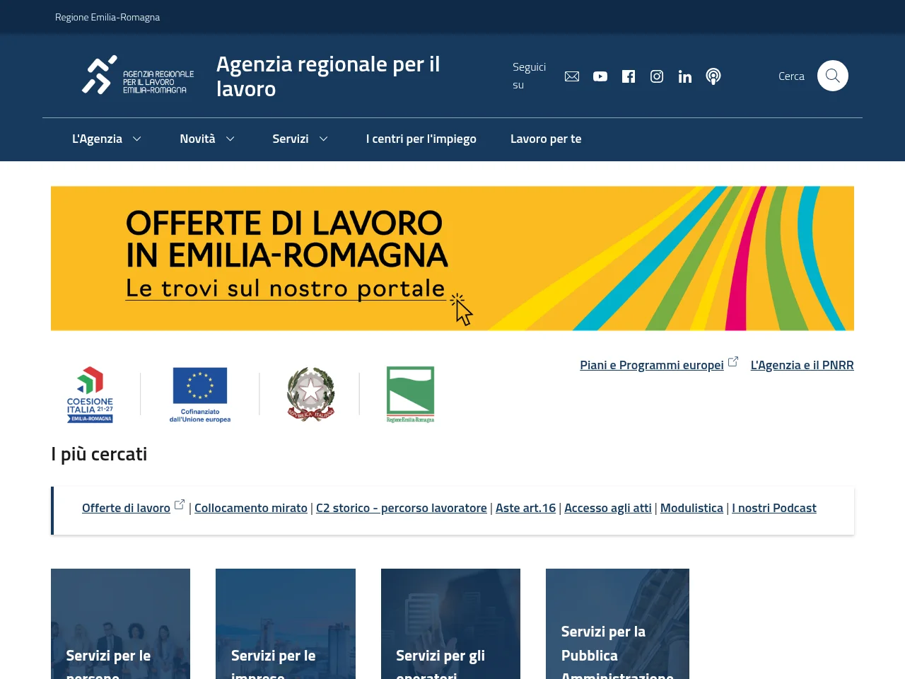 Agenzia regionale per il lavoro job board platform screenshot showing job search interface