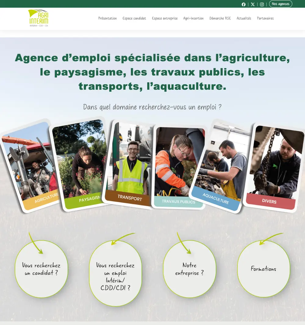 Agri-Intérim job board platform screenshot showing job search interface