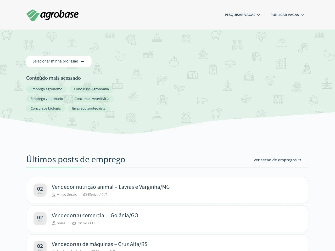 Agrobase job board platform screenshot showing job search interface