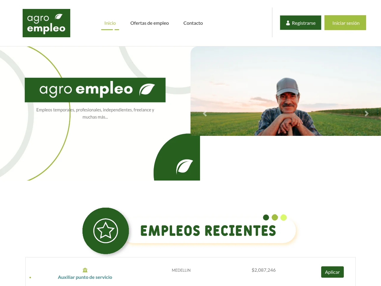 Agro Empleo job board platform screenshot showing job search interface
