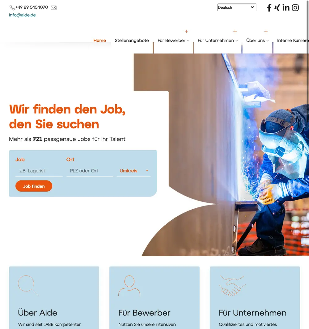Aide Personal Service job board platform screenshot showing job search interface