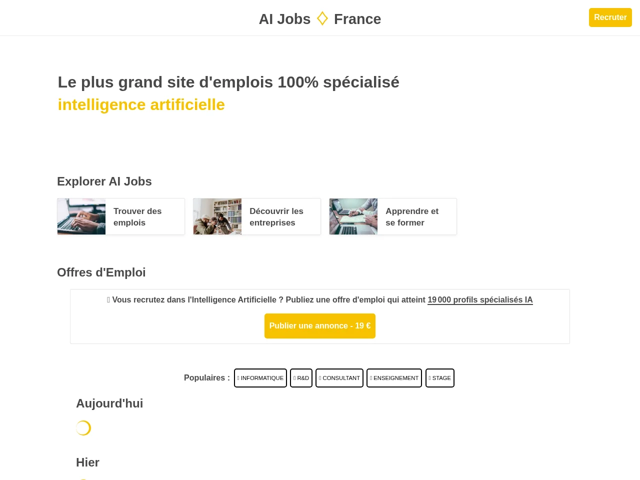 AI Jobs job board platform screenshot showing job search interface