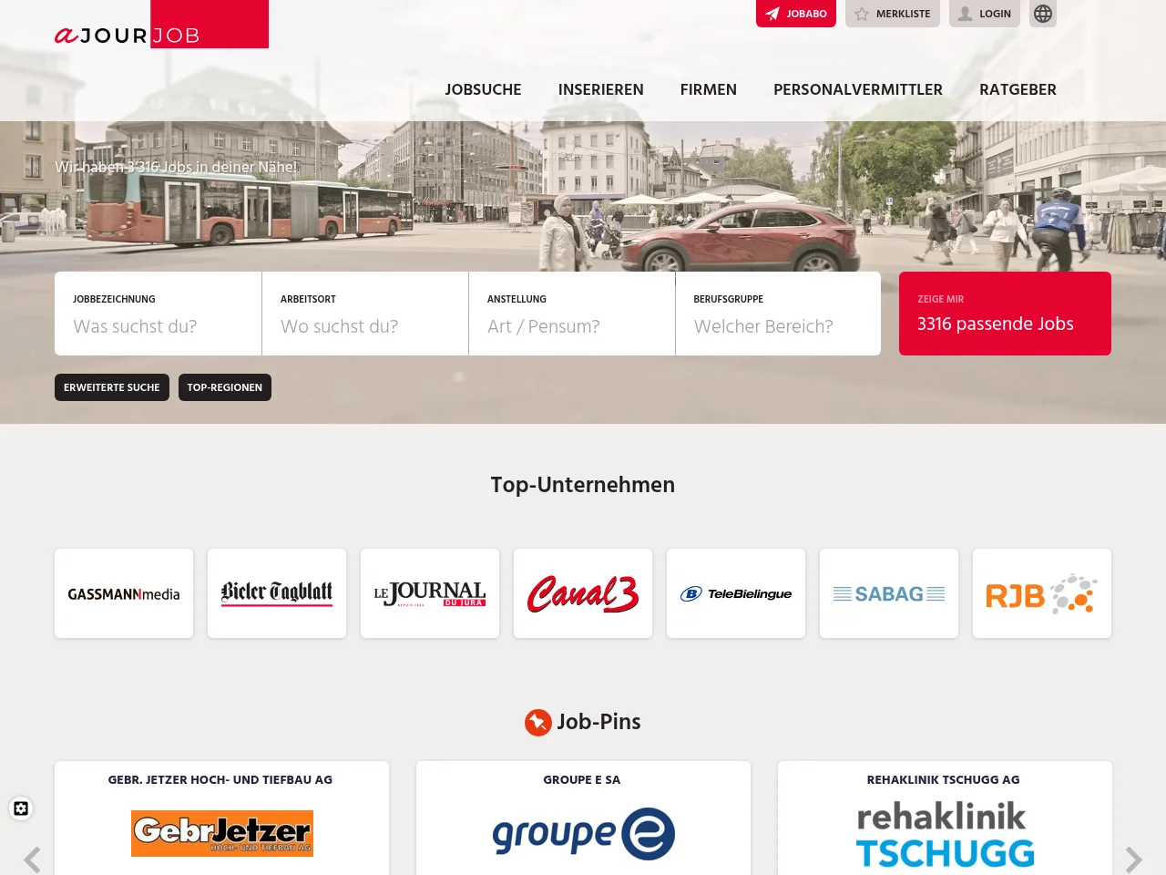 ajourjob.ch job board platform screenshot showing job search interface