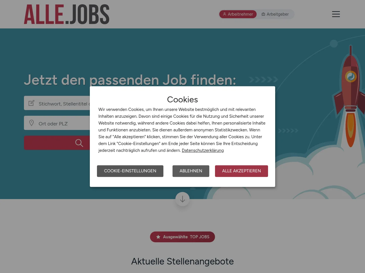 ALLE.JOBS job board platform screenshot showing job search interface