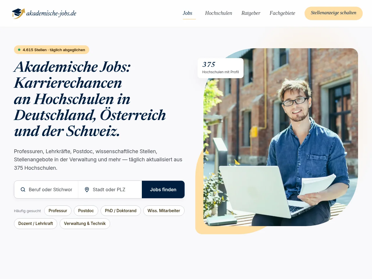 Akademische-Jobs.de job board platform screenshot showing job search interface