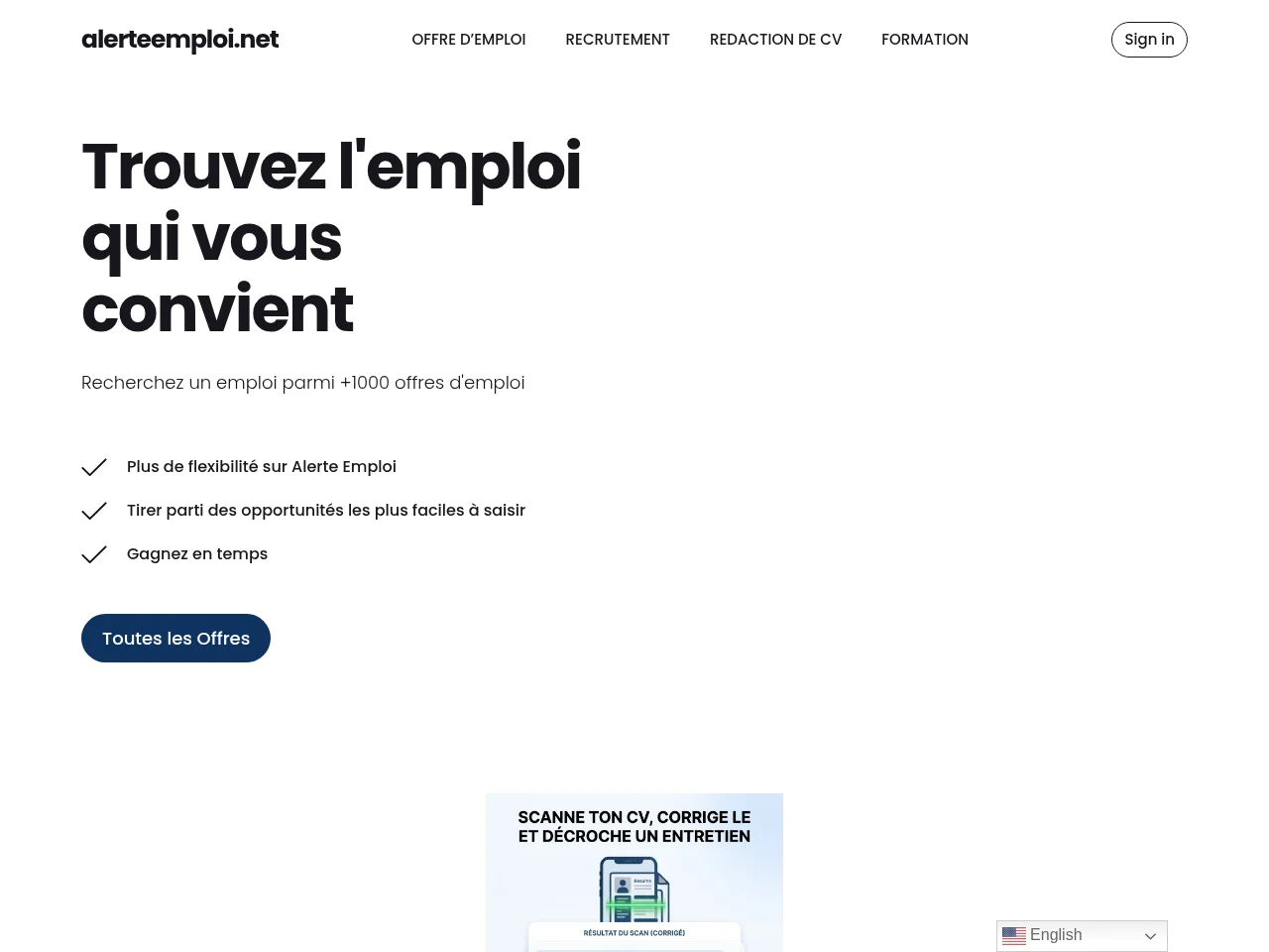 Alerte Emploi screenshot Alerte Emploi job board platform screenshot showing job search interface