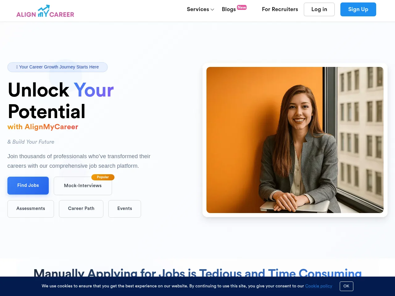 AlignMyCareer job board platform screenshot showing job search interface