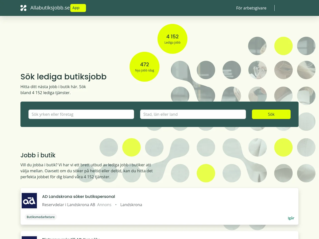 allabutiksjobb.se screenshot allabutiksjobb.se job board platform screenshot showing job search interface