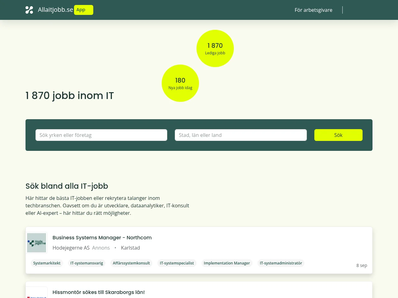 allaitjobb.se screenshot allaitjobb.se job board platform screenshot showing job search interface