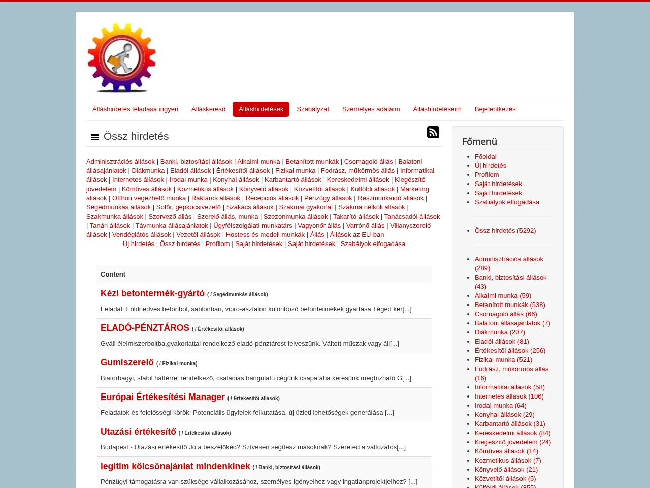Álláshirdetések screenshot Álláshirdetések job board platform screenshot showing job search interface