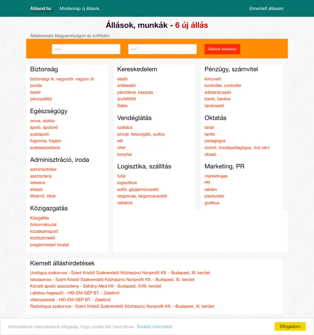 Állásod.hu job board platform screenshot showing job search interface